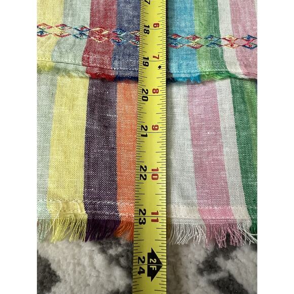 JOHN MARK Rainbow Striped 100% Linen Embroidered Raw Hem Blouse Top Sz S - Picture 11 of 11